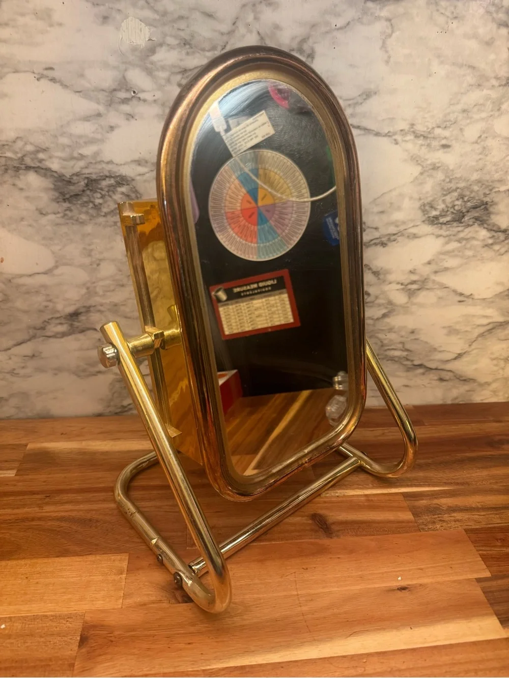 Vintage Gold Oval Freestanding Vanity Mirror - Sleek Home Bath Accessory